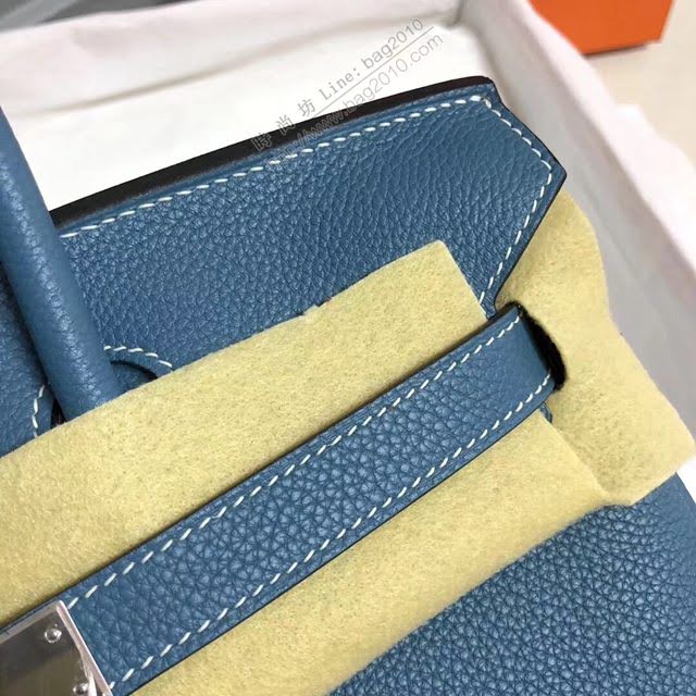 Hermes女包 愛馬仕Birkin Hermes鉑金包 togo小牛皮 牛仔藍 蠟線半手工縫製  am1709